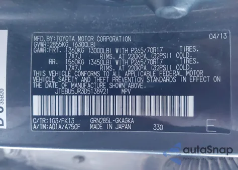 2013 Toyota 4Runner Sr5 z USA, uszkodzony, nr VIN JTEBU5JR3D5138921